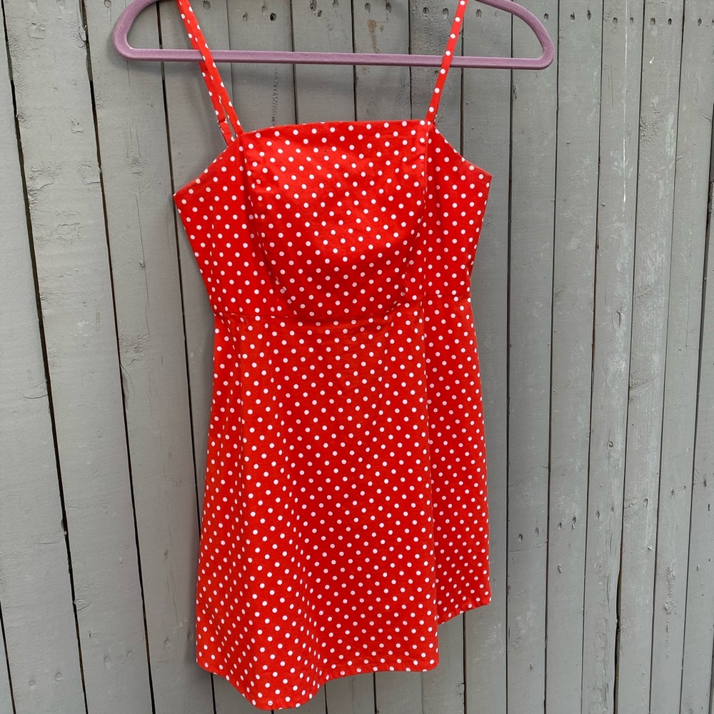 Red and white polka dot dress